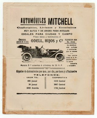 1900 Argentina Mitchell Cars Autos Advertising Cover Stationery,  Rare
