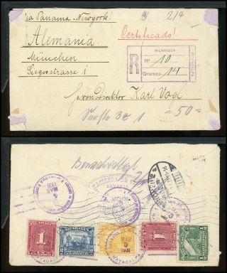 Nicaragua Postal History Lot 129 1931 Reg Multifranked Matagalpa - Munich $$$