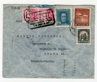 Chile 1936 Airmail To Czech Repuplic By Air France Scarce Cachet