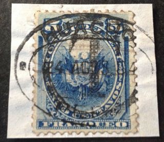 Peru Huacho 1884 5 Cent Blue Stamp On Piece Vfu