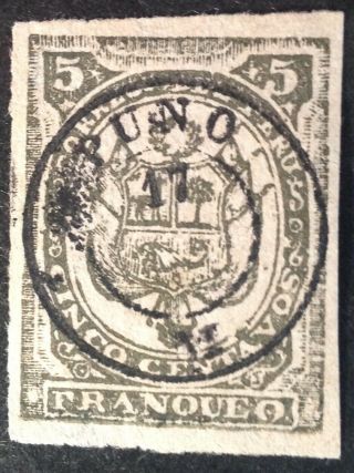 Peru 1885 Puno 17 5 Cent Olive Green Stamp