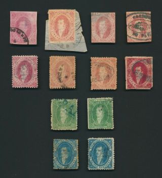 Argentina Stamps 1864 - 67 Rivadavia Inc 5c Imperf Piece,  17 Dble Impr,  Good 12/13