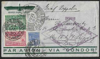 Zeppelin 5000,  10000 Reis Brazil To Germany Air Mail Cover 1930