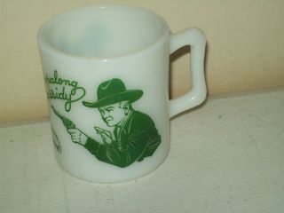 Vintage Hopalong Cassidy Mug Green Print White Milk Glass Western Tv Movie Star