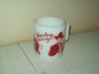 Vintage Hopalong Cassidy Mug Red Print White Milk Glass Western Tv Movie Star