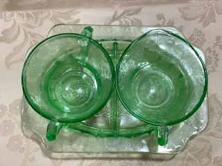 Vintage Florentine Green Depression Glass Sugar and Creamer with Tray 3