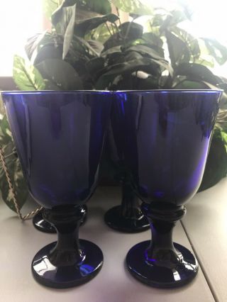 Vintage Large Flare Water Goblets Cobalt Blue Set Of 4 Glasses Wine