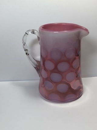 Vintage Glassware Fenton Coin Dot Small Glass Pitcher White Over Cranberry