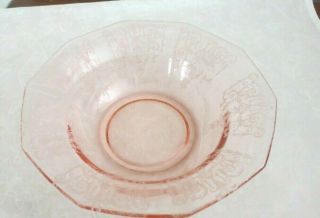 Cambridge Glass Decagon Pink Cleo Etch 6 Inch Bowl