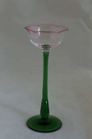 Art Nouveau Theresienthal Style Glass Flower Form Shape Green Stem Cordial