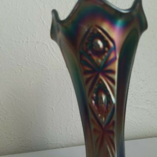7” Fenton Paneled Diamond And Bows Cobalt Blue Carnival Glass Vase 2