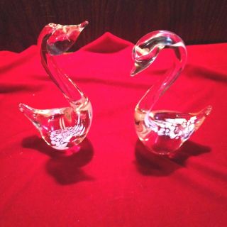 Set Of 2 Vintage Murano Glass Swans Pink Collectible Vintage Home Decor