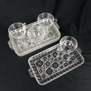 Vintage Anchor Hocking Anchorglass Serva Snack Set 4 Serving Trays And Mugs Box