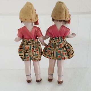 Rare Antique 1920 ' s German Jointed Bisque Twins Dollhouse Dolls Glass Eyes/Hair 5