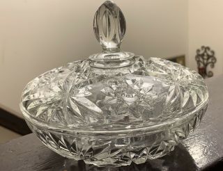 Vintage Star Of David Crystal Glass Anchor Hocking Covered Candy Dish Bowl