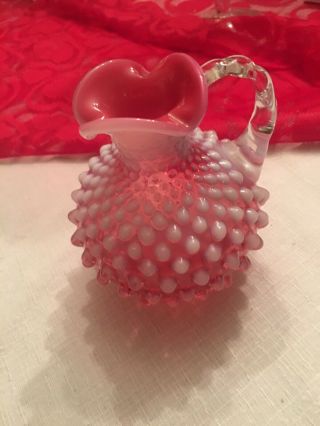 Vintage 4 3/4 " Fenton Glass Cranberry Opalescent Hobnail Pitcher Vase