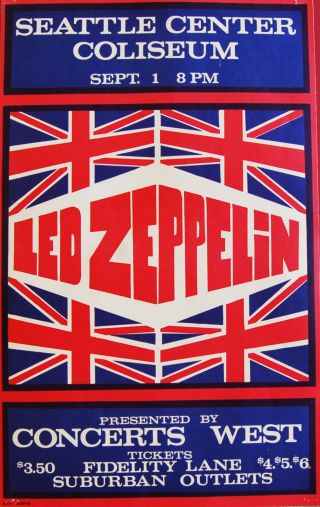Led Zeppelin 1970 Vintage Concert Poster Seattle Washington