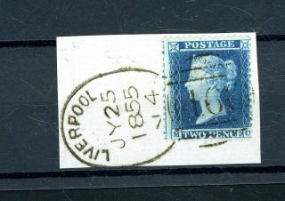 1855 Liverpool Spoon Postmark On Piece (2d Blue Star) (f255)