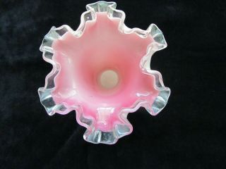 Vintage Fenton Silver Peach Crest Pink Rose Cased Milk Glass Vase Ruffled Usa