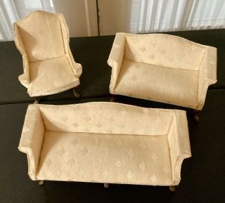 Signed S.  Hoeltge Miniature Chair,  Love Seat And Sofa
