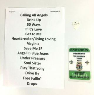 2020 Train Stage Set List,  Guitar Pick And Pass Orleans Mardi Gras Show