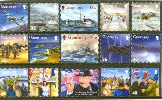 Guernsey - World War Ii Set Of 15 Stamps (mnh) Churchill - Spitfire - Dambusters