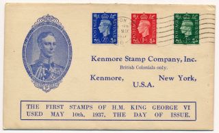 Gb 1937 (10th May) Kgvi 1/2d,  1d & 21/2d On Illustrated Fdc To Usa Cat £50
