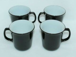 4 Vintage Pyrex Milk Glass Black Coffee Cups Mugs D Handles