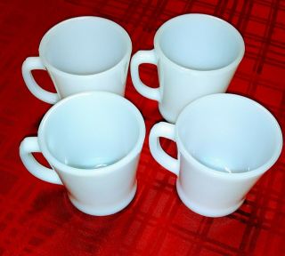 4 Vtg Anchor Hocking Ware Fire King Mugs White Glass Coffee Tea Cup D Handle