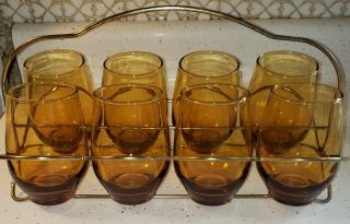 Vintage Libby Roly Poly Glasses With Caddy