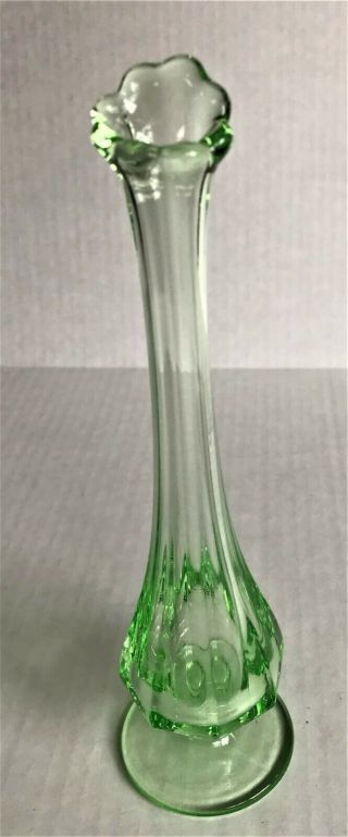 Vintage Vaseline Uranium Glass Soft Green Single Stem Footed Bud Vase 8 Inches