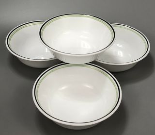 Set Of 4 Corelle Corning Black Orchid Green Stripe Soup Cereal 6.  25 " Bowls Aa