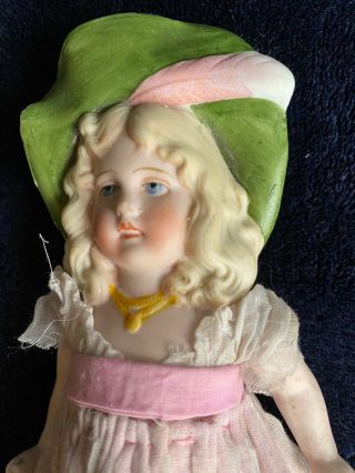 Antique German All Bisque Doll Molded Hat Jointed Dressed 7” Antique Doll 2