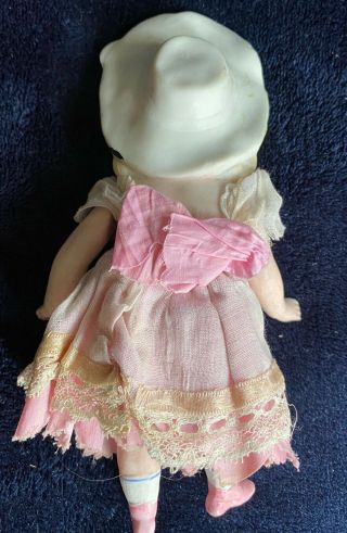 Antique German All Bisque Doll Molded Hat Jointed Dressed 7” Antique Doll 3
