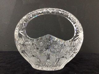 Large Cut Glass Clear Crystal Basket Shape Vase Approx 18cm Tall 409