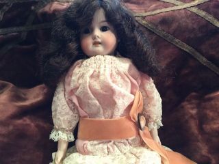 Antique Germany 22 " Doll Bisque With Jointed Leather Covered Body Sleepy Eyes