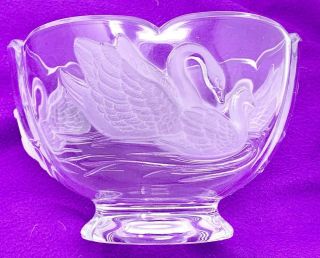 Vtg Teleflora Gift 24 Lead Crystal Frosted Glass Swan Bowl Candy Dish Charity