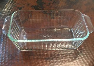 Vintage Pyrex 213 - S Clear Ribbed Glass Meat Bread Loaf Pan 1.  5 Qt 8.  5x4,  5x2.  5