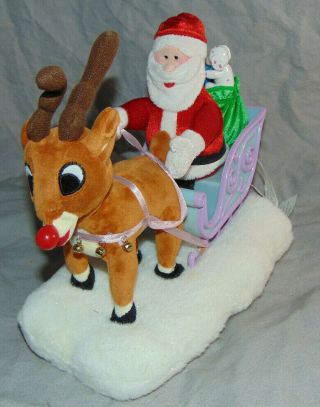 Musical & Light Up Rudolph The Red Nosed Reindeer & Santa In Sleigh Gemmy Ind.
