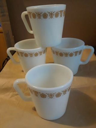 Corning Corelle Pyrex Butterfly Gold Set Of 4 Coffee Mugs D - Handle 1410 3 - 3/8 "