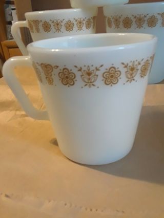Corning Corelle Pyrex Butterfly Gold Set of 4 Coffee Mugs D - Handle 1410 3 - 3/8 