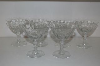 6 Fostoria Mulberry Etched Clear Glass 4 - 3/8 " Low Sherbet/champagne Goblets