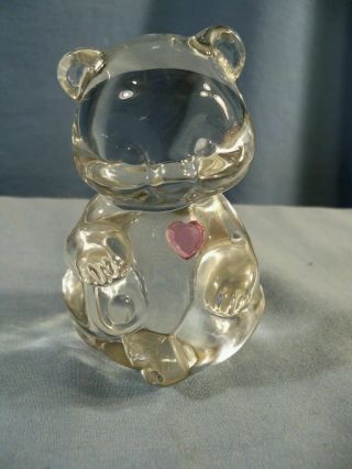 Fenton Clear Glass Birthstone Bear Figurine October Rose Pink Zircon Heart Inv2