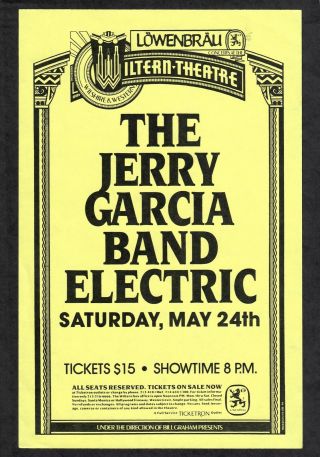The Jerry Garcia Band Electric 1986 Wiltern Theatre L.  A.  5 " X8 " Concert Handbill