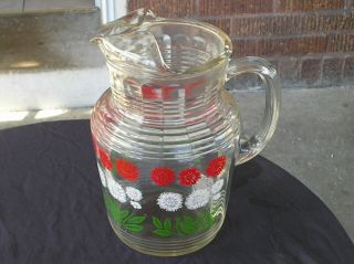 Vintage Hazel Atlas Red And White Glass Water Pitcher With Ice Lip
