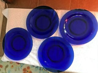 Vintage Set (4) Cobalt Blue Glass 8 1/4” Plates
