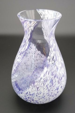 Vintage Caithness Glass Vase In Purple & White Swirl And Speckled