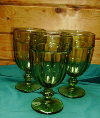 3 Olive Green Libbey Duratuf Goblets Mcm Vitage