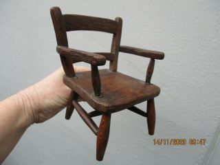 An Antique Miniature Wooden Chair For A Small Doll Or Teddy Bear - C1880