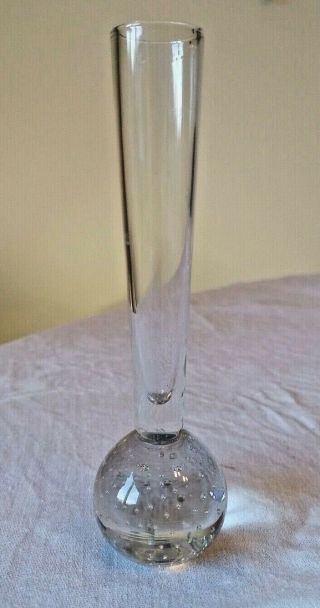 Vintage Controlled Bubble Art Glass Crystal Clear Bud Vase